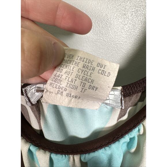 VTG‎ LaBelle Mini Dress L Teal Brown Floral Tie Waist USA Made Y2K Babydoll - Picture 5 of 8